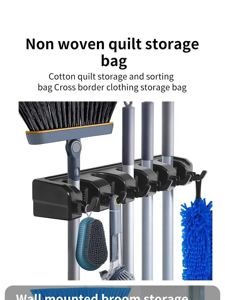Wall Mounted Mop Holder 3/4/5 Position Multi-Functional Broom Pendant Shelf Home Kitchen Storage Black Magic Plastic Mop Holder
