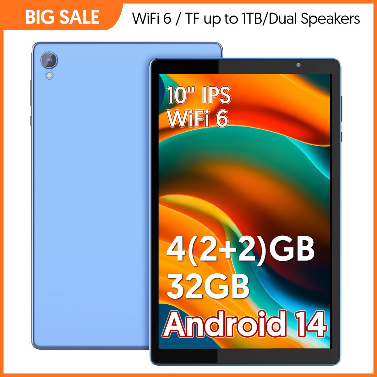 10.1 Inch Android 14 Tablet 4GB RAM (2GB+2GB) 32GB ROM Expandable up to 1TB 1280x800 HD Display 6000mAh Battery A133 Quad-core