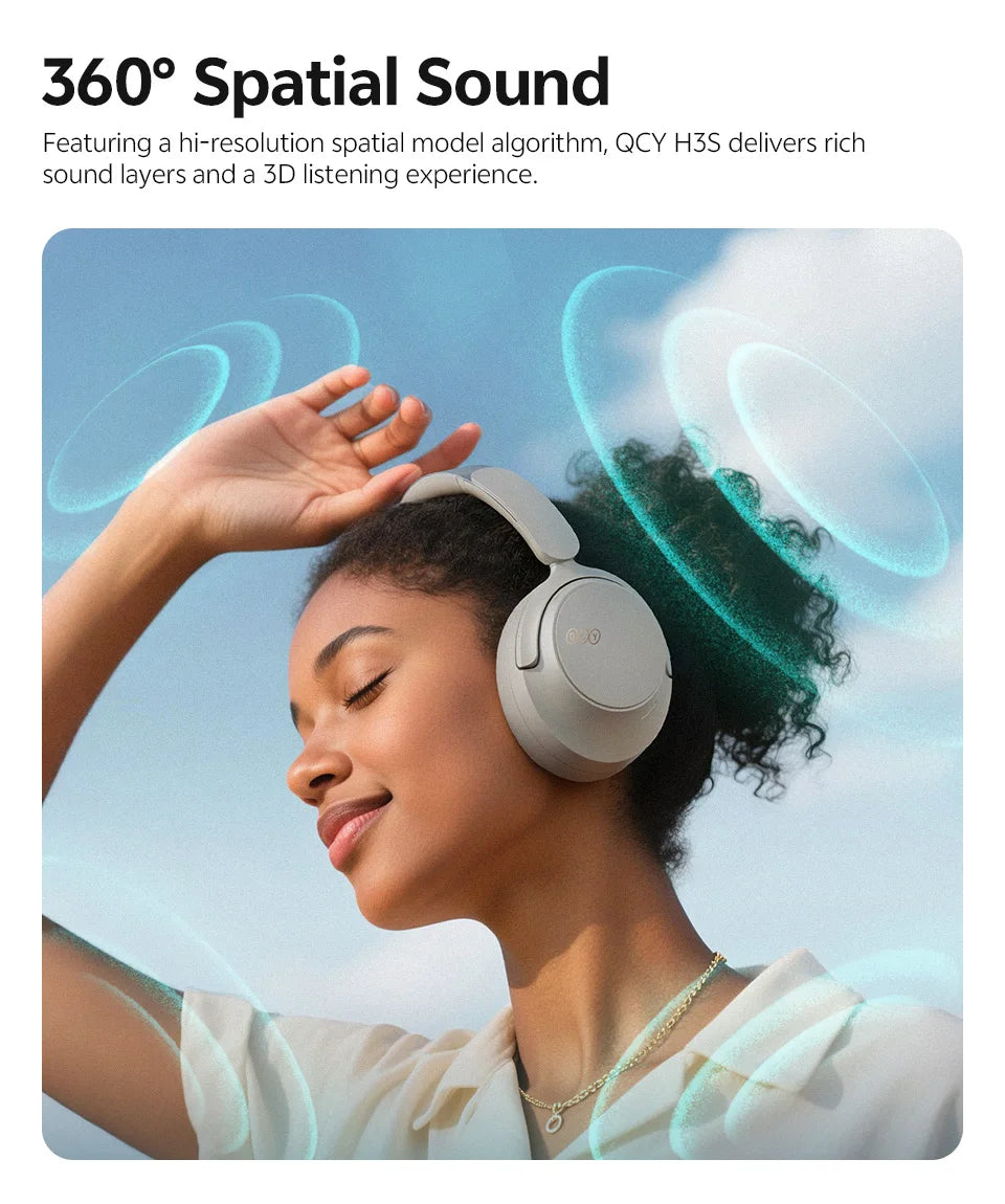 QCY H3S -56dB Adaptive ANC Over Ear Headphone Hi-Res LDAC Spatial Sound Wireless Earphone Bluetooth 6.0 Dual Driver 102H Headset