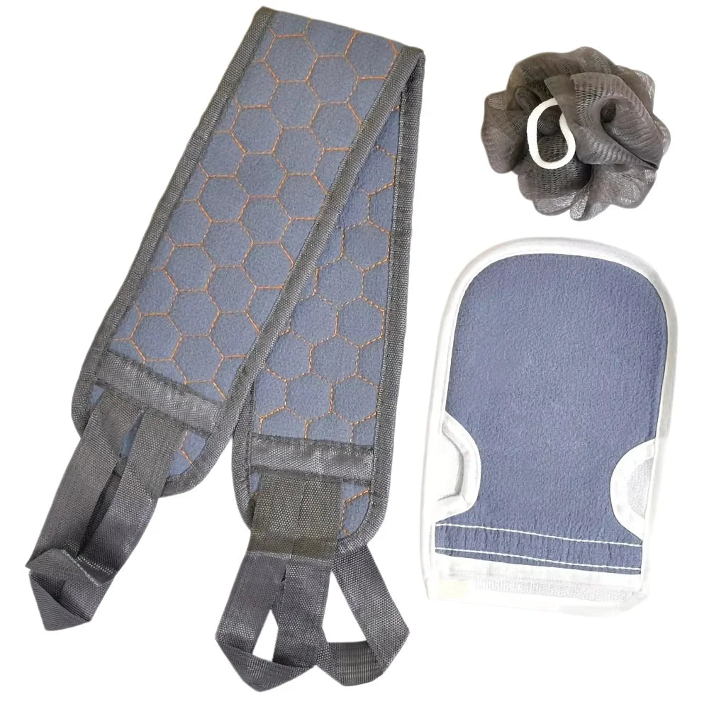 3pcs Exfoliating Body Scrubber Set - Includes Back Scrubber, Bath Glove and Shower Bath Sponge Loofah - Deep Clean and Vitalize