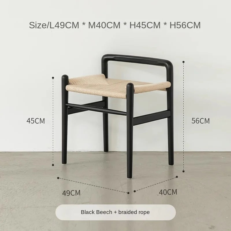MOMO Scandinavian Simple Wood Vanity Stool Rattan Wicker Antique Square Stool Designer Creative Home Entrance Gateway Shoe Bench