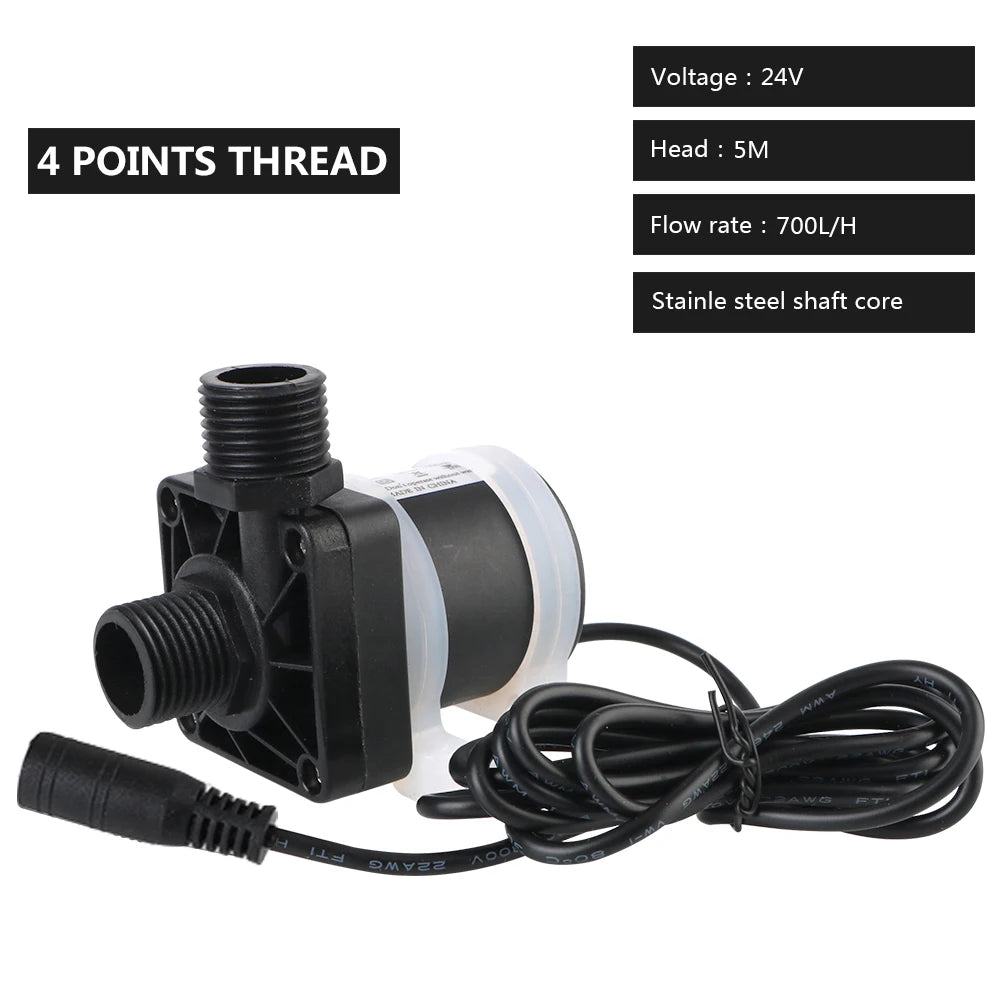 Silent 4 Points Threaded Water Heater Shower Floor Heating Booster Pump Brushless Solar Motor Water Pump DC 12V 24V IP68 US Plug