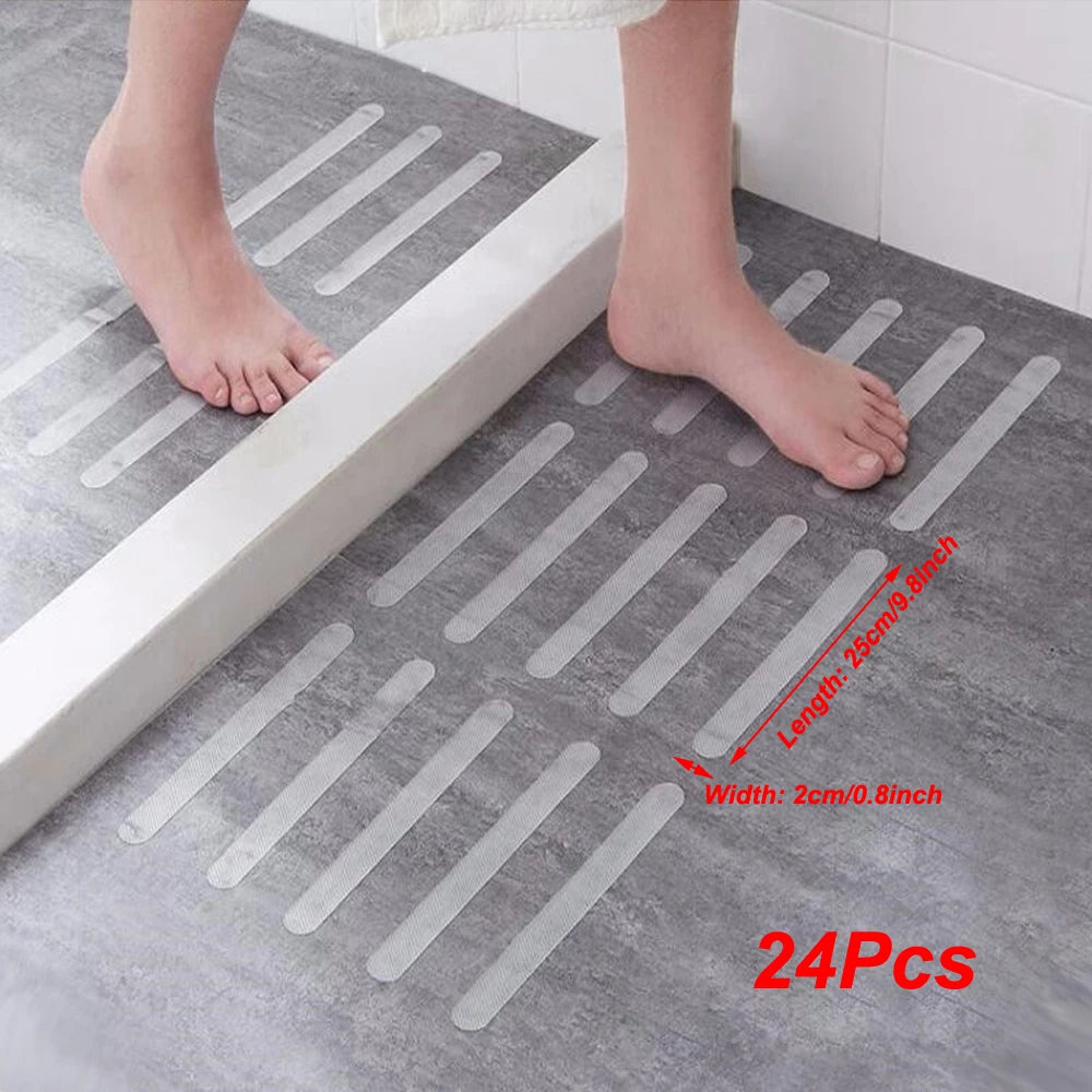 24 Pieces of Transparent Anti-Slip Tape, 2cm X 25cm, Bathroom, Transparent Anti-Slip Tape, No Cutting Required, Self-Adhesive, Suitable for Indoor/Outdoor Stairs, Bathtubs, Boats, Swimming Pools, Stair Steps, Safety Anti-Slip