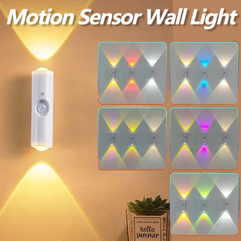 Smart RGB Double-head Wall Light Motion Sensor Magnetic Night Light Rechargeable Spotlight for Bedroom Closet Garden Room Decor