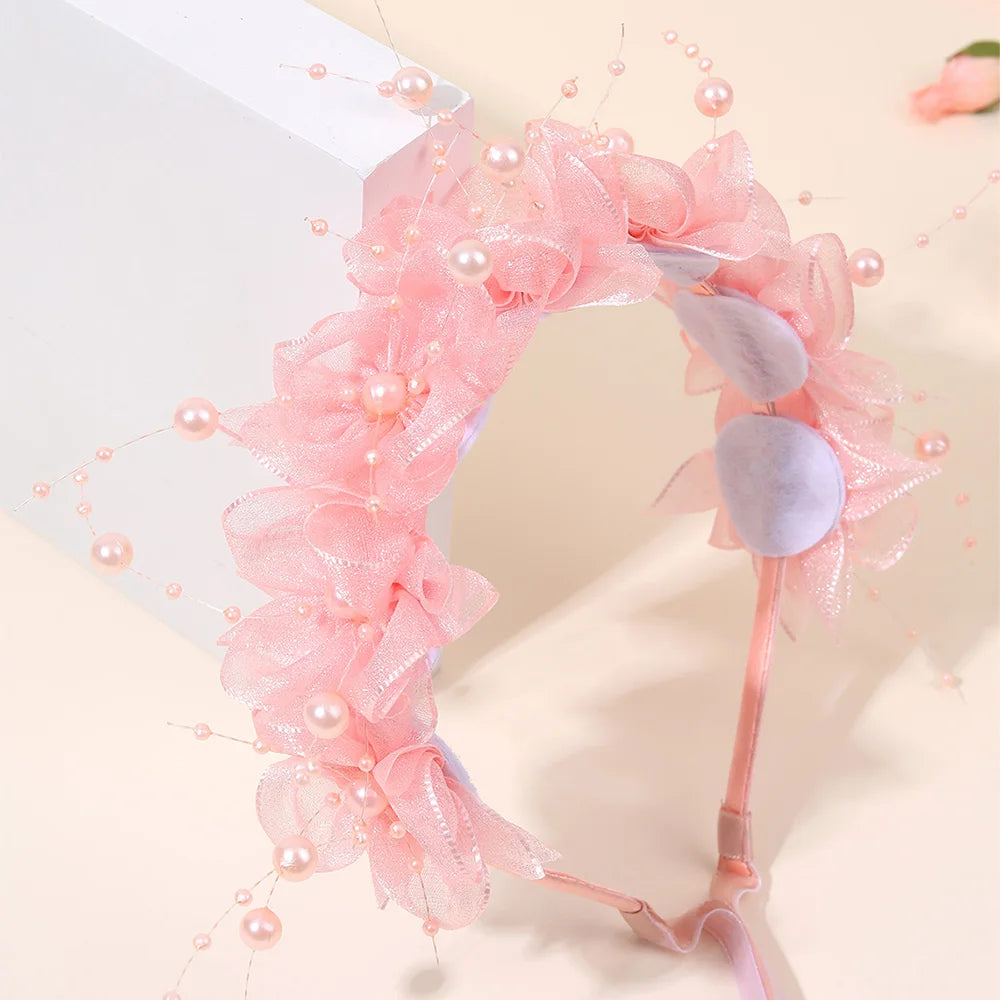 Fairy Flower Headband Sweet Lovely Girl Lace Floral Pearls Hair Hoop For Princess Wedding Birthday Headwear Accessories Gifts
