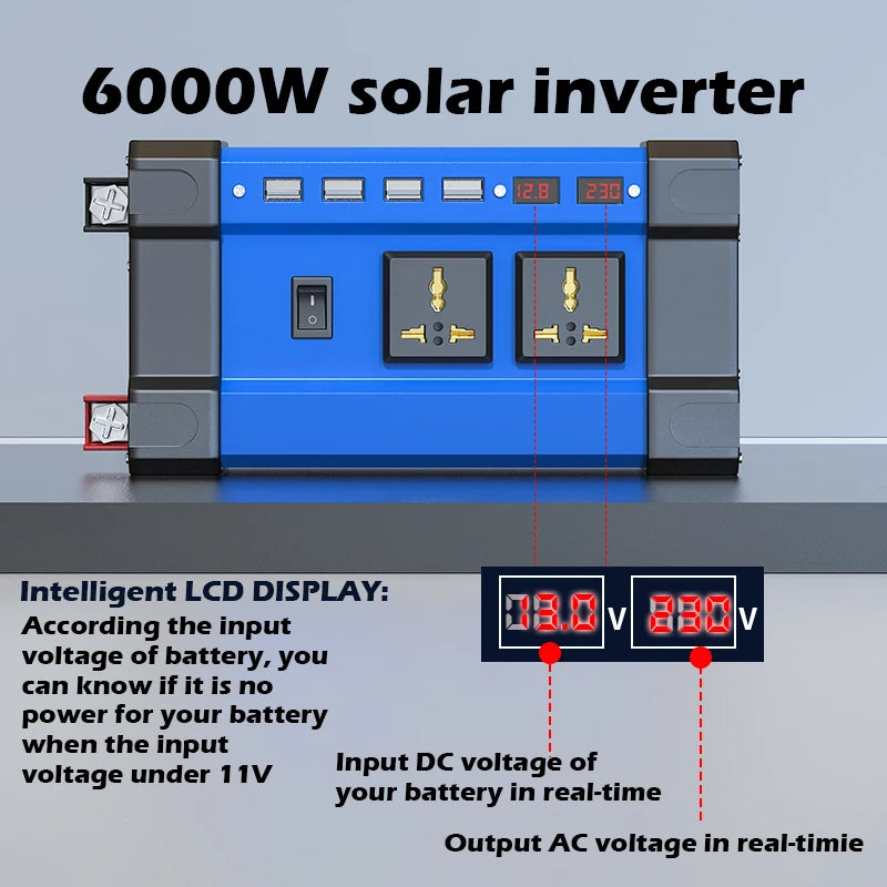 6000W Complete Solar Power Kit 12V to 110V/220V Off-Grid System 100A Controller Solar Panel Inverter for Home, Camping, Backup