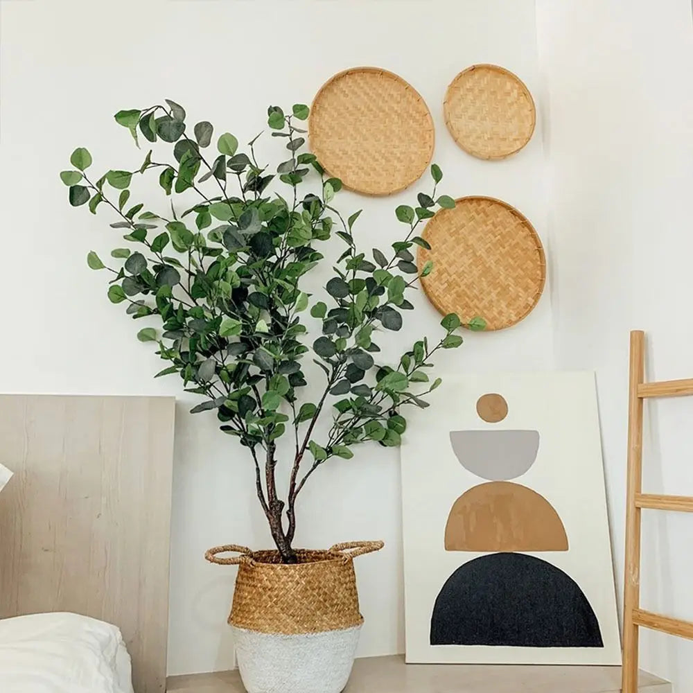 4 Size Hand-woven Bamboo Sieve Hand-painted Bamboo Raft Round Dustpan DIY Decorative Fruit Bread Basket Kitchen Storage Tray