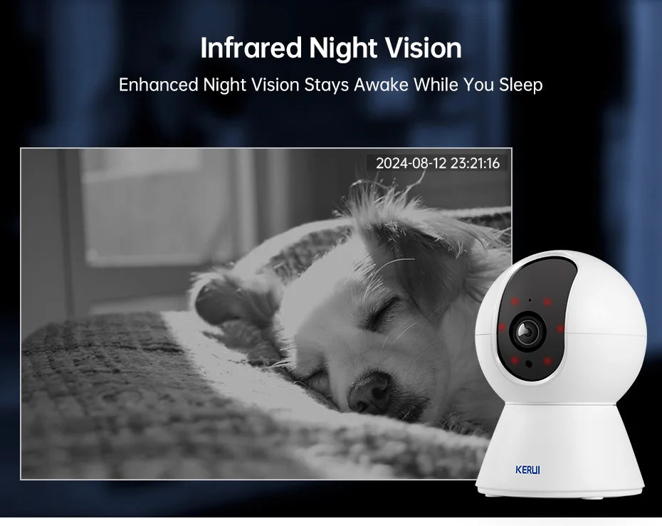 KERUI WiFi IP Pets Camera Home Security Dog Cats Camera Tuya Smart 4K 8MP HD Video Night Vision Surveillance AI Alerts Mini Cam