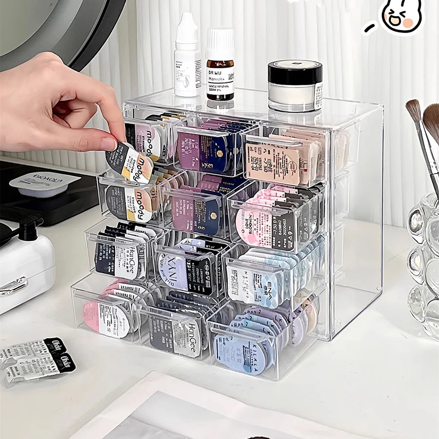 Daily disposable beauty contact lens storage box, 12-grid desktop jewelry invisible glasses multi-pair transparent organizer box