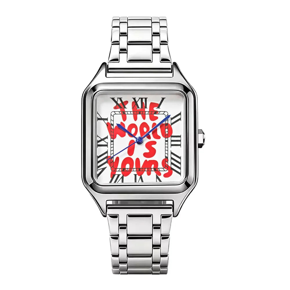 2026 New Creative "Time Is Money" Men's Watch Square Luxury Quartz Watch Graffiti Dial Streetwear Relogio Masculino Hip Hop