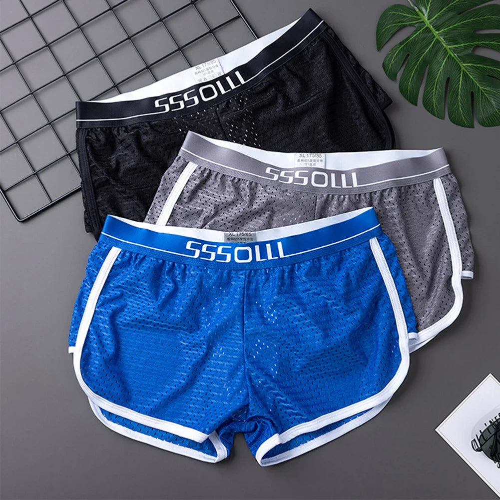 Sexy Men Ice Silk Mesh Seamless Boxer Briefs Pouch Underwear Shorts Trunks Underpants Breathable Loose Elastic Men's Boxers