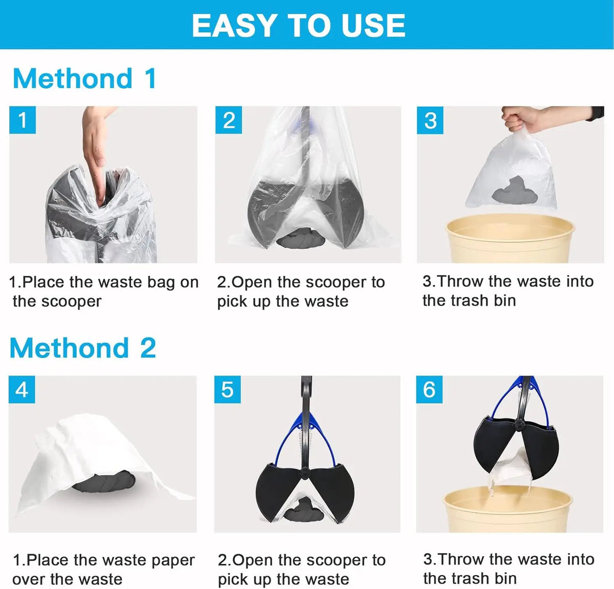 Pooper Scooper for Large Small Dogs Folding Dog Poop Scooper Sturdy Spring and Premium Materials Easy to Use for Grass Dirt Grav