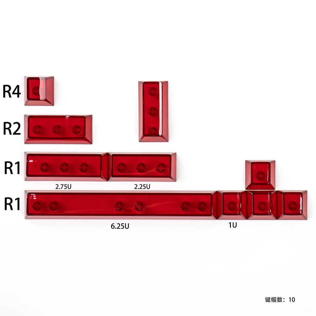 Red Transparent Keycap 10 Key Cherry Profile PC Keycap Space Bar 6.25U ESC Enter Shift Key Custom Keycap for Mechanical Keyboard