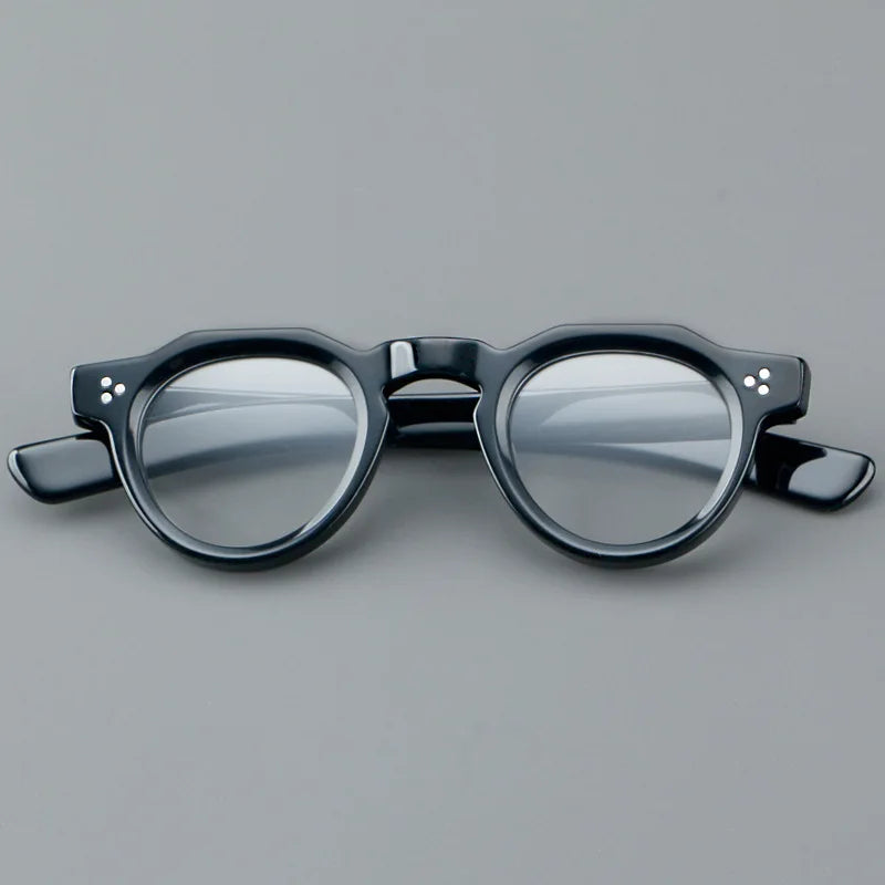 57171 Vintage Round Acetate Spectacles Frame Women Fashion Rivet Optical Transparent Eyeglass Men Trend Prescription Glasses