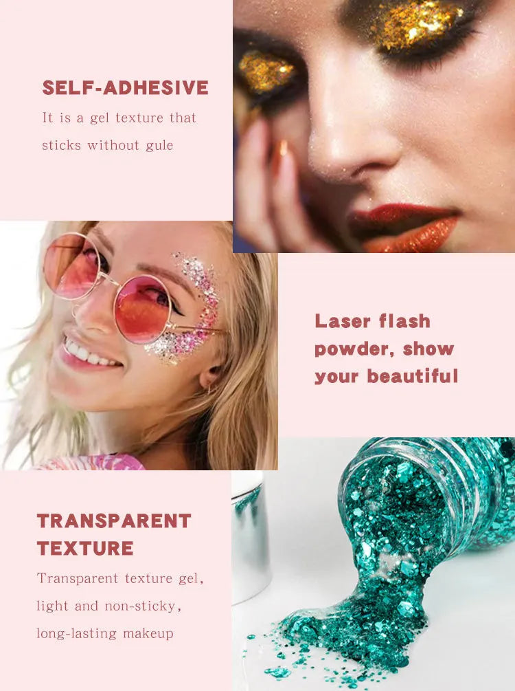 Eye Glitter Nail Hair Body Face Gel Art Waterproof High Gloss Glitter Body Multifunctional Makeup Decoration Party Festival