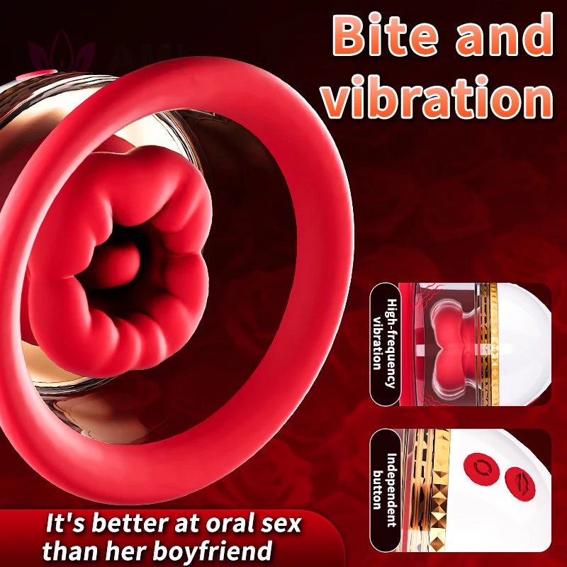 Big Mouth Breast Massage Female Masturbation Toy Nipple Licking Clitoral Stimulator Rose Sucking Vibrator for Sexual Pleasure