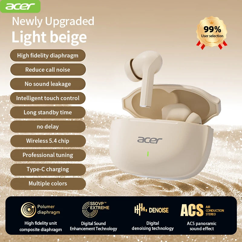 Acer Ohr504 Wireless Bluetooth Headphones, In-Ear Design, Noise Reduction, Comfortable to Wear, Suitable for Sports and Running, Compatible with Mobile Phones, Tablets, and Laptops, Women's Model, Multiple Colors