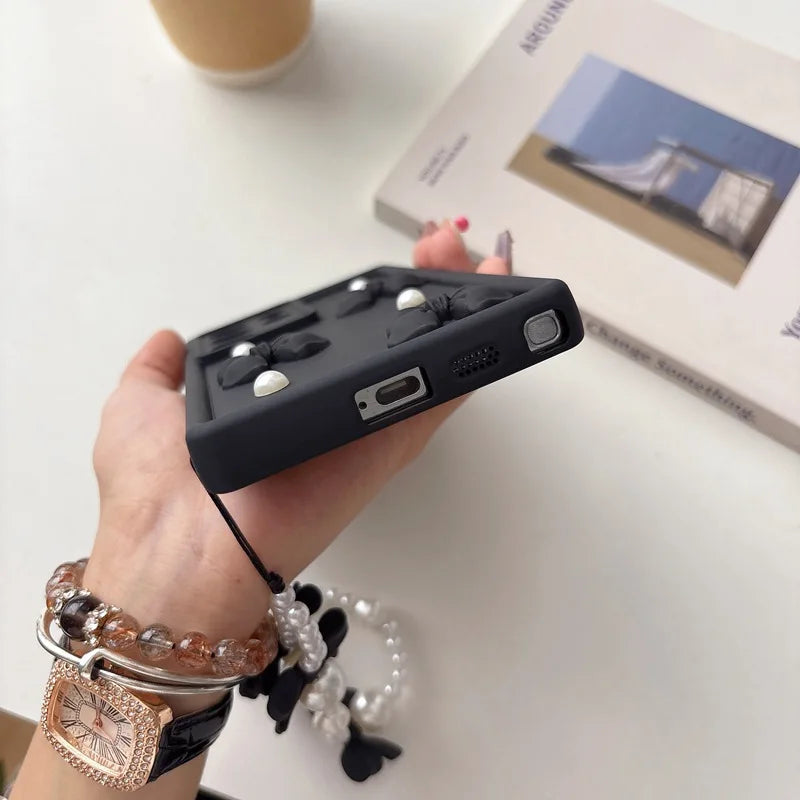 Bow Pearl Chain Rope Phone Case For OPPO A5X A5 Pro A60 4G 5G Reno 14 Pro 14F 8T 8Z 7Z 6Z 5Z 4Z 2Z Realme 14T 14 C71 Rope Cover