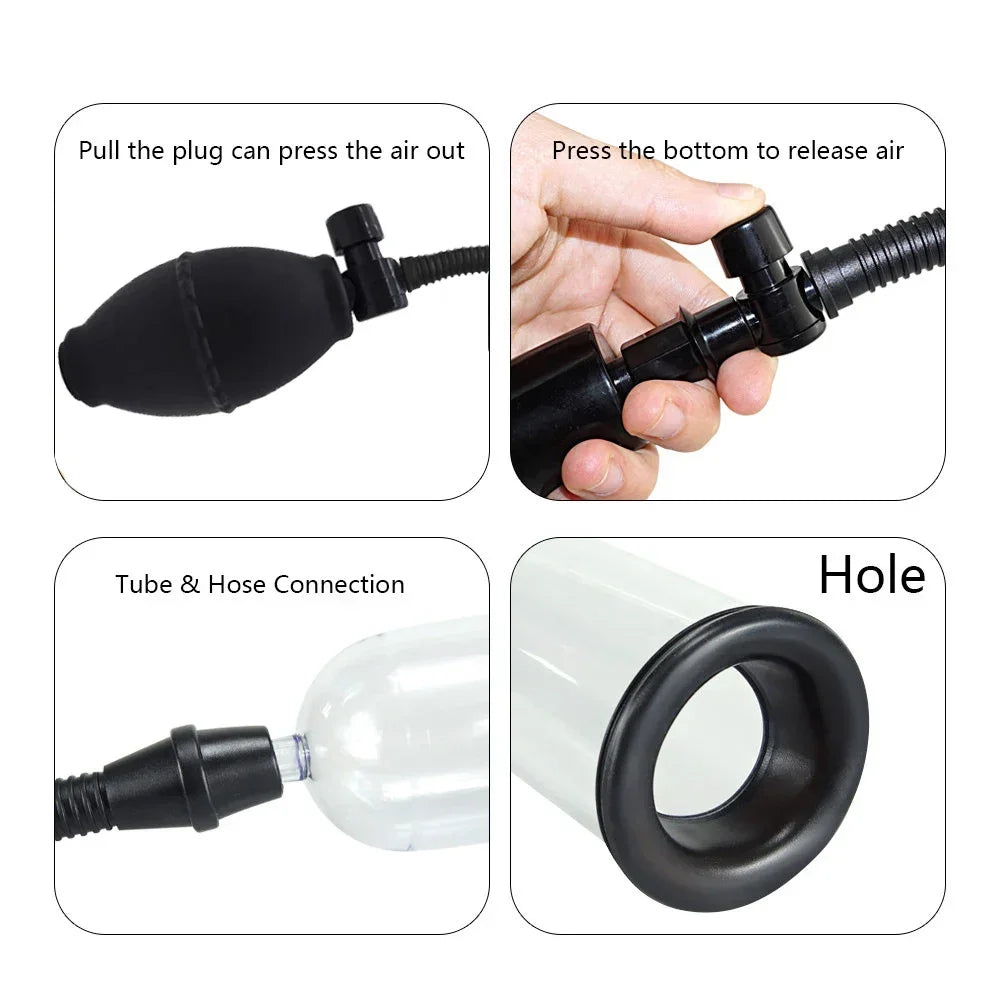 Effective Penis Pump for Men Enlargement Vacuum Dick Extender with Pressure Gauge Realistic Vaginal Sleeve 3 Silicone Inserts