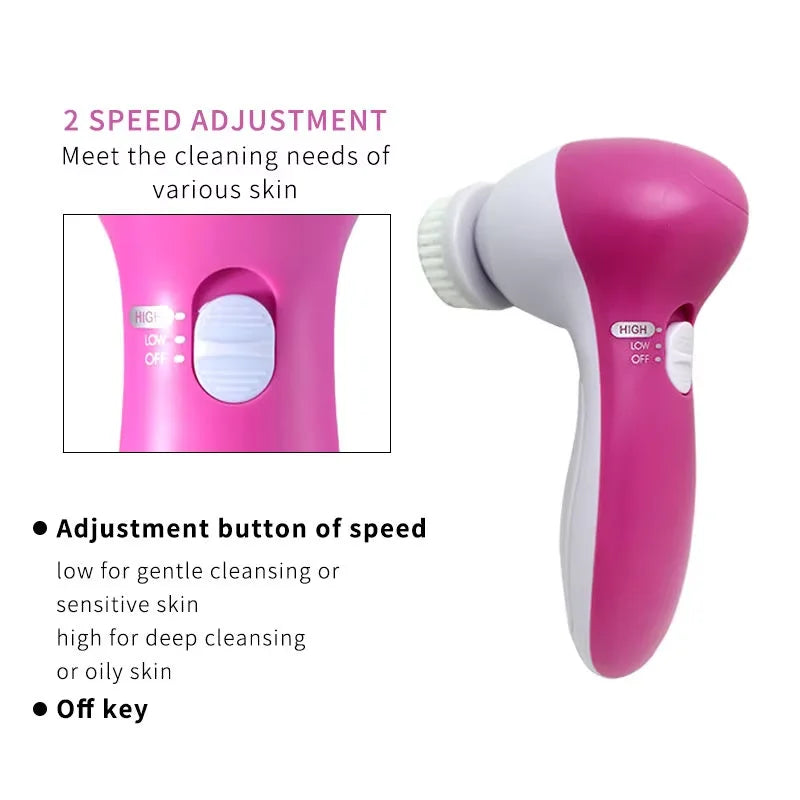 Electric 5 IN 1 Electric Facial Cleaner Brush Wash Machine Spa Skin Care Massage Blackhead Cleaning Facial Cleanser Tools