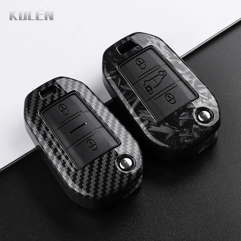 ABS Carbon Fiber Style Car Key Case Cover For Peugeot 208 308 T9 508 2008 3008 4008 For Citroen C4 For Opel Corsa Crossland X