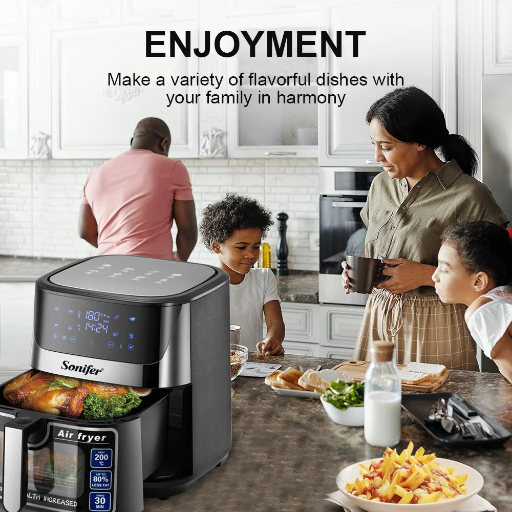 8.5L Air Fryer –LED Display & Touch Control, Large Size, Visible Window, Adjustable Temperature, Auto Shut-Off, 1700W