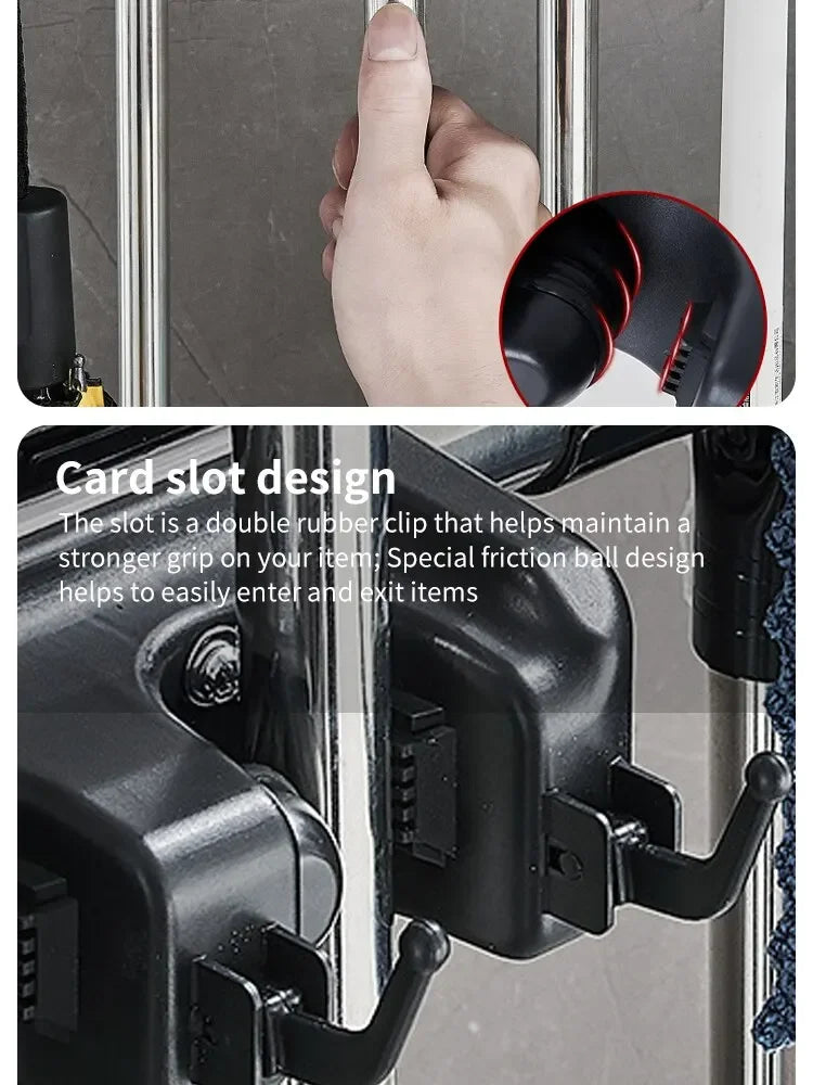 Wall Mounted Mop Holder 3/4/5 Position Multi-Functional Broom Pendant Shelf Home Kitchen Storage Black Magic Plastic Mop Holder