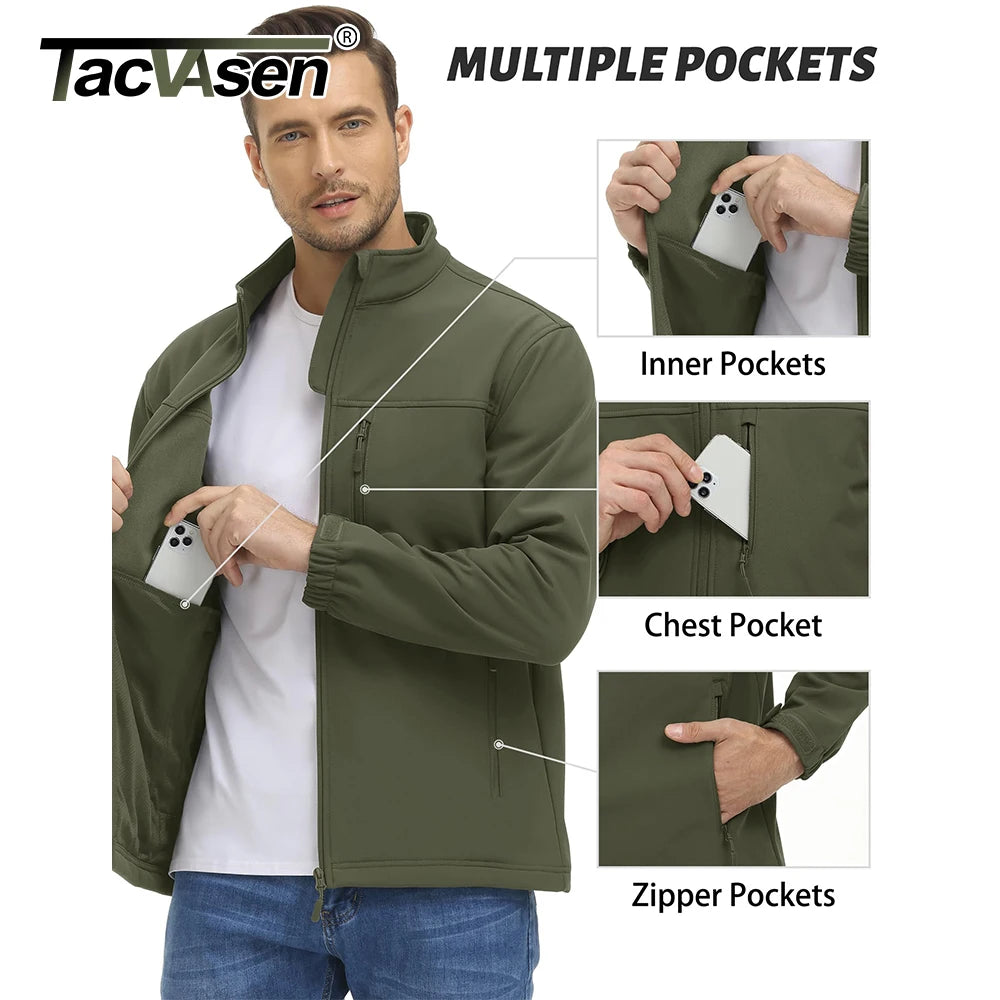 TACVASEN Blusão Impermeável para Homem Caminhada Outdoor Fecho Completo Corta-vento Forro Polar Quente Outono Inverno Trabalho Casaco Casual