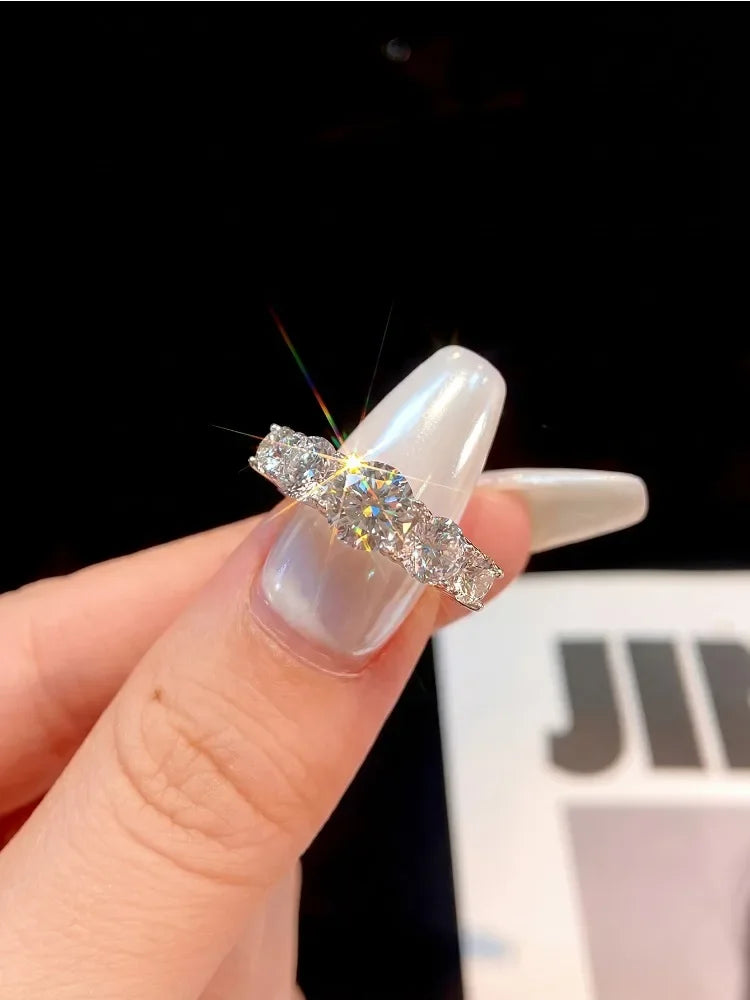 925 Sterling Silver Sparkling 1CT Real Moissanite Diamond Ring for Women Wedding Original High Quality Fine Jewelry