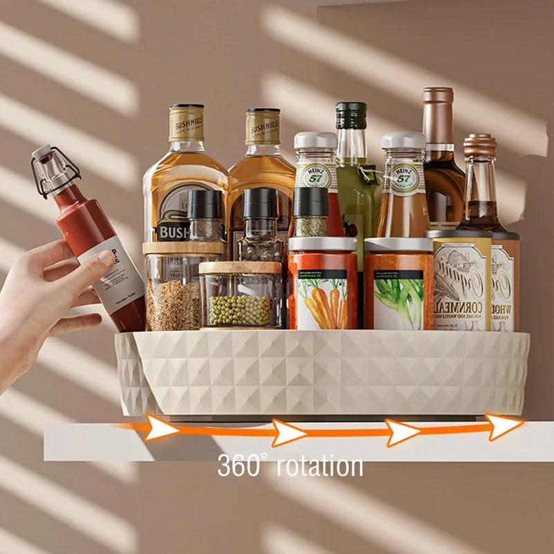 1Pc Kitchen Storage Spice Rack 360 Degree Rotating Cabinet Storage Rack Tray Cosmetic Storage Rack Non-slip Spice Round Rack