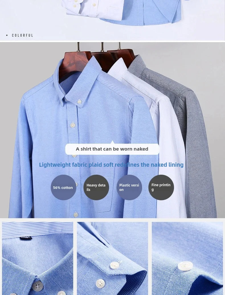 Men's Long Sleeve Shirt Spring Summer Autumn Winter Oxford Woven Slim Free Ironing Comfortable Soft Casual Fashion Simple Work