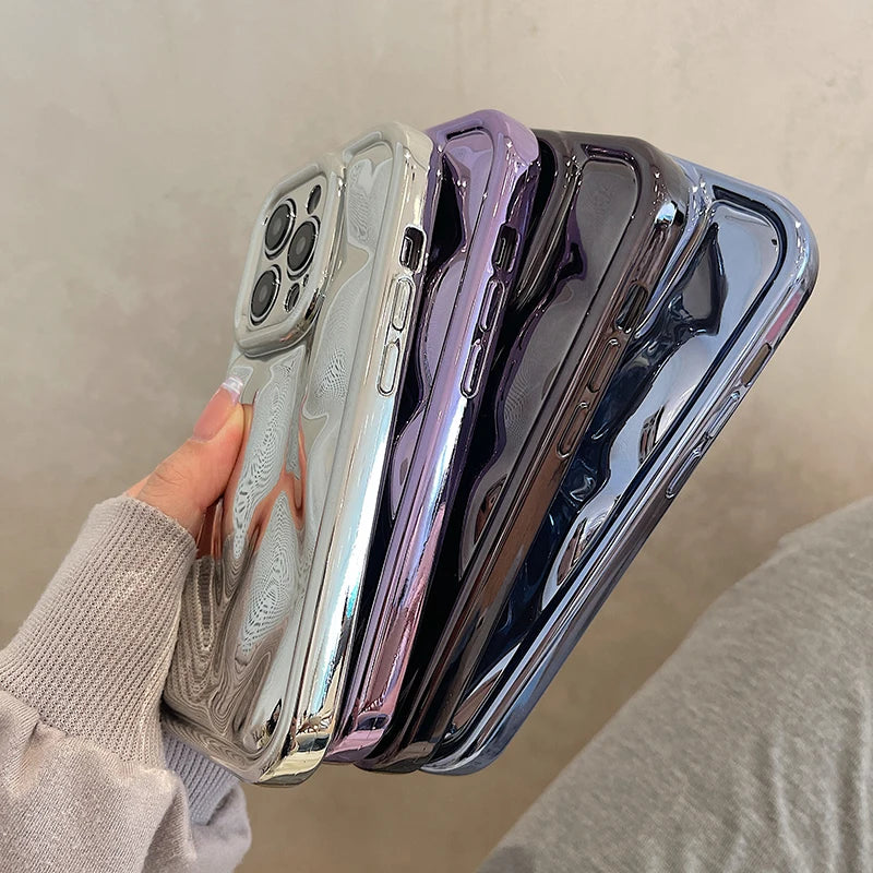 Glossy Laser Meteorite Texture Plating Phone Case For iPhone 11 12 13 14 15 16 17 Pro Max Air Plain Color Anti-knock Cover