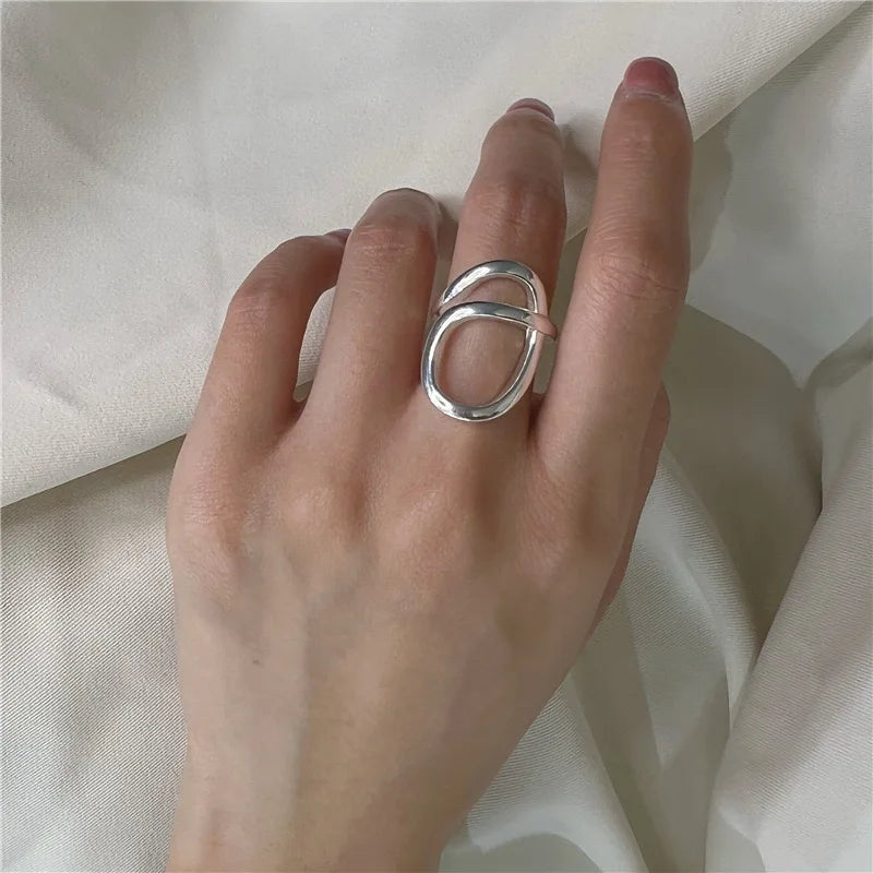 BF CLUB 925 Sterling Rings for Women Fashion Geometric Handmade Irregular FInterware LInes Ring Party Christmas Gift