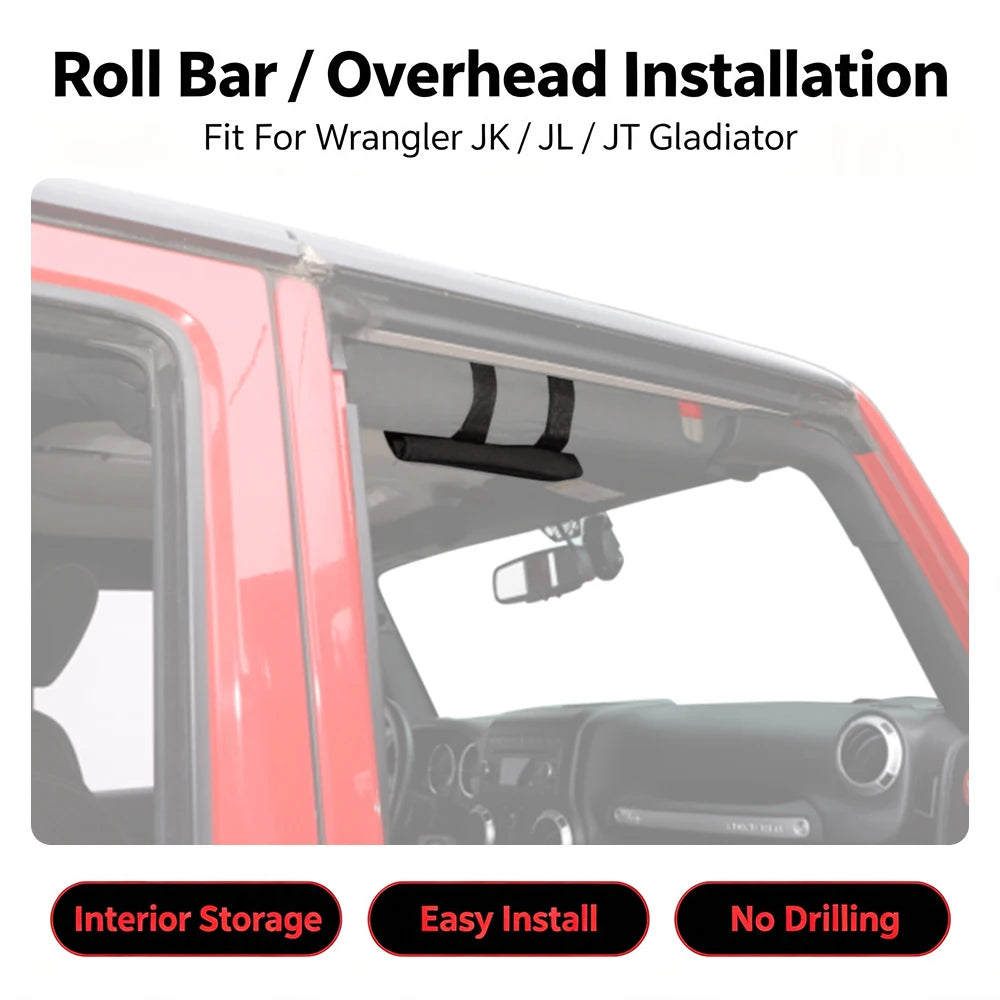 Roll Bar Sunglasses Holder Bag for Jeep Wrangler JL JK JT TJ Sports Sahara Rubicon Unlimited 2007-2026 Storage Accessories