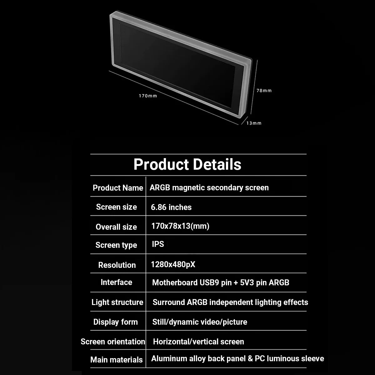 6.86-Inch Smart Secondary Screen, Customizable High-Definition Dynamic Theme Display, Small Expandable Display Side Screen