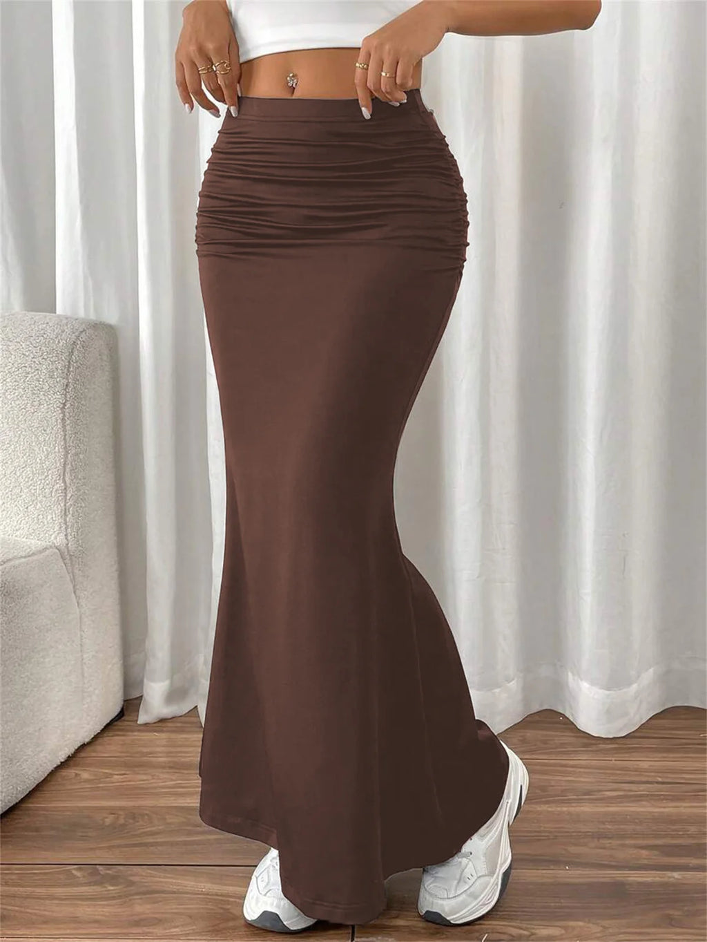 Women Solid Slim Fishtail Skirt Spring Summer New In Elegant Fashion High Waist Fold Skirts Lady Causal Street Short Dress Sexy