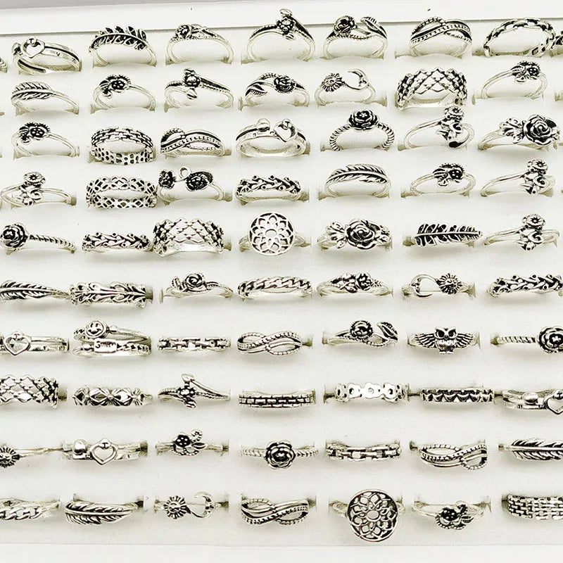 30pcs/Lot Factory Wholesale Dropshipping Antique Design Finger Rings Set Mix Style Women All Match Gift Party Bar Decorate Girl
