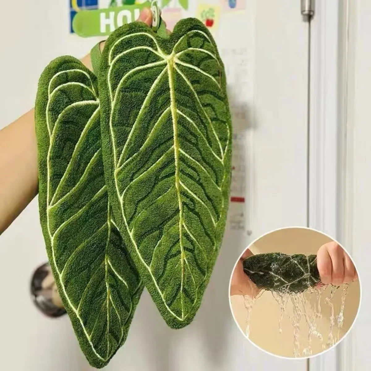 Plant Towels Leaf Design Ultra Absorbent Quick Dry Washable with Hanging Ring Hand Towel for Bathroom Kitchen Towel Decor