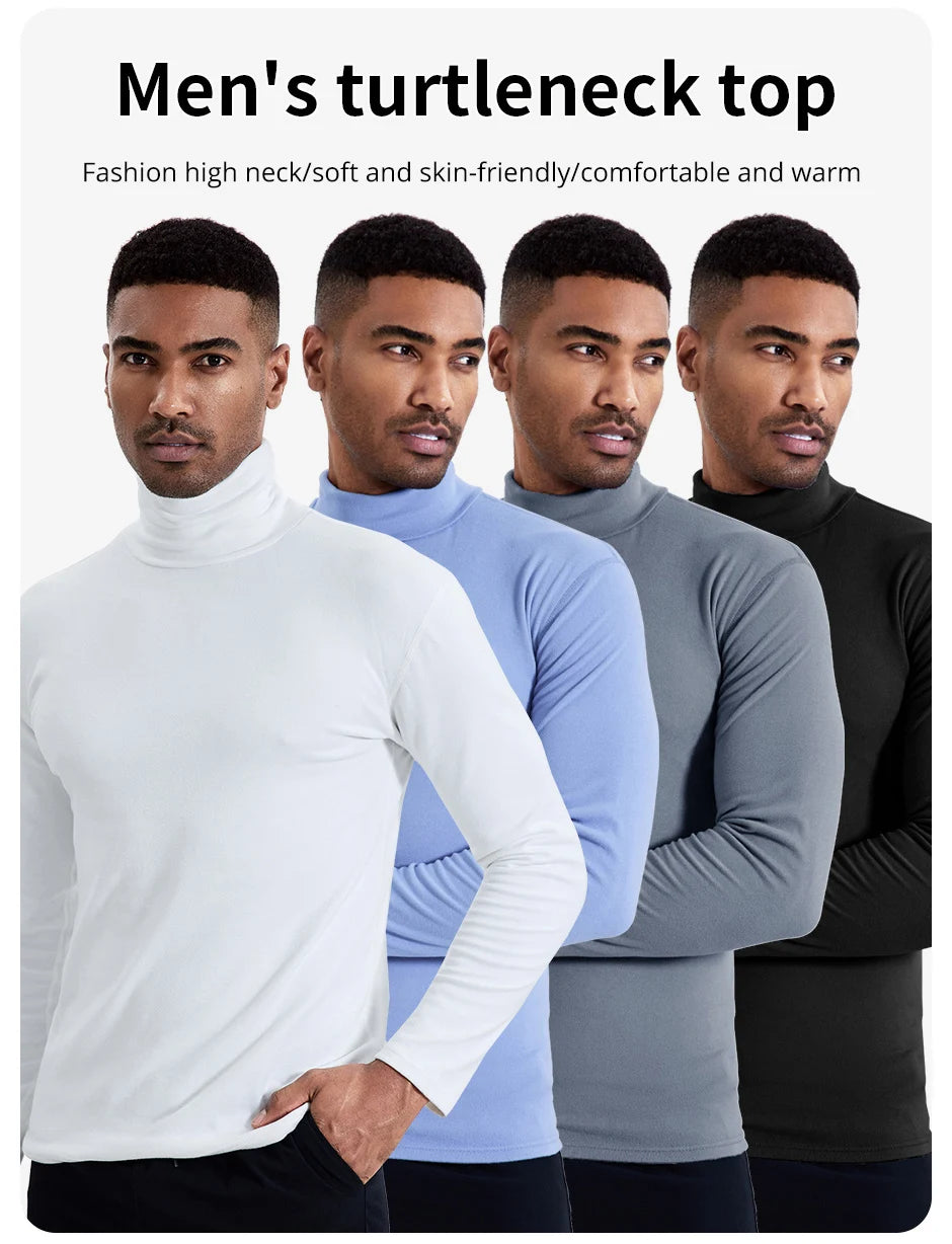 Men's Autumn and Winter Plus Size Solid Color Turtleneck Bottoming Shirt Casual Joker Fashion Young Men Long Sleeve Warm T.