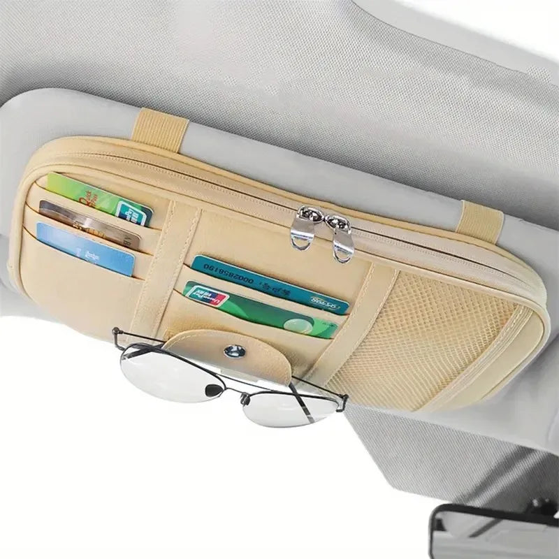 1 Piece Car Sun Visor Organiser, Sunglasses Holder with Zip Pouch for Car, Truck, SUV Car Interior Accessories