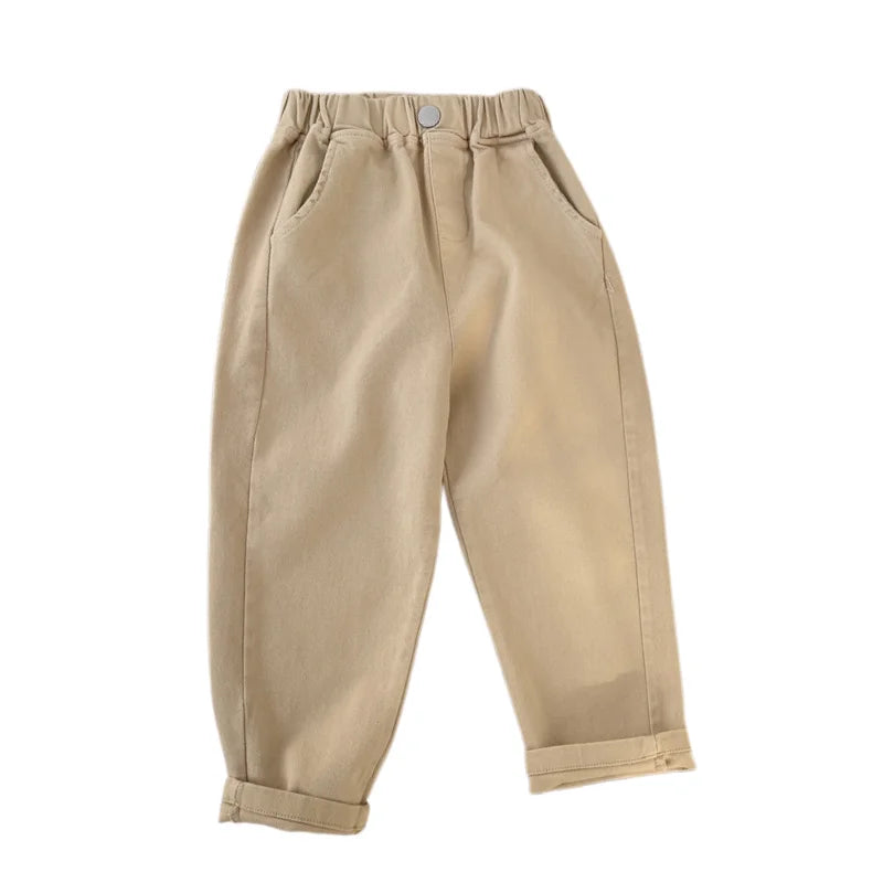 2-7Y New Autumn Casual Pants Solid Color Elastic Waist Pants with Side Pockets for Boys Girls Cotton Trousers Daily