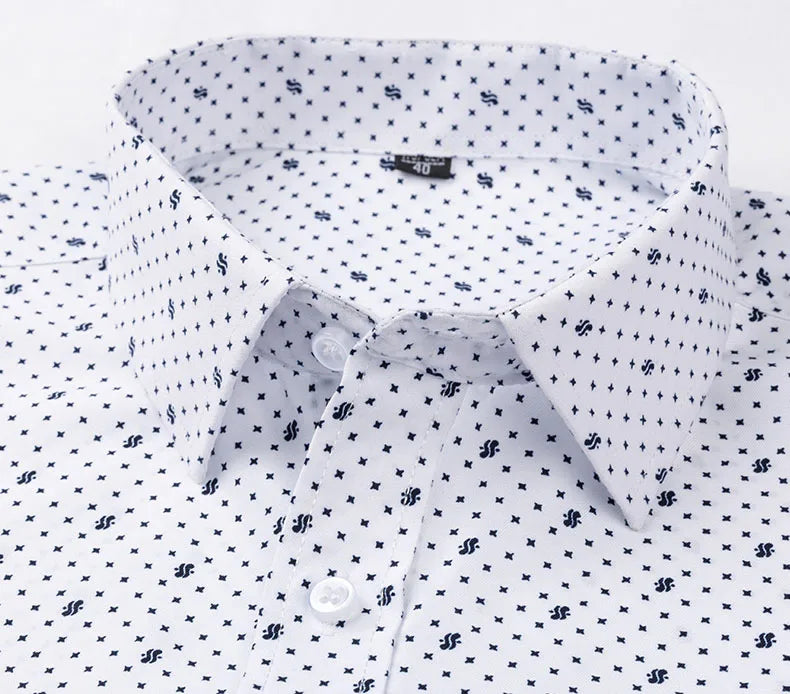 Men Print Shirts Casual Long Sleeve Striped Dress Shirt for Man Business Formal Slim Fit Button Up Polka Dot Men's Clothing