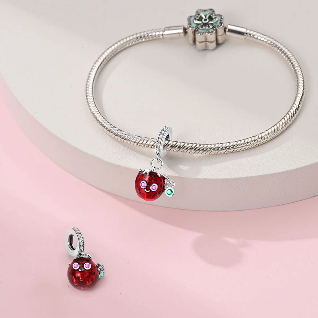 New 925 Silver Plated Strawberry Cherry Avocado Fruit Charms Beads Fit 3mm 925 Original Bracelets DIY Birthday Jewelry Gift