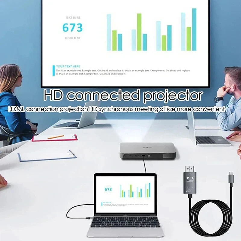4K 60Hz HD Video Conversion Cable Typec to HDMI Same Screen Cable TV Computer 2 Meters Braided Screen Projection Cable Packaging