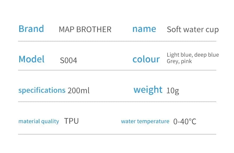 MAP BROTHER 200ml Foldable Soft Flask TPU Squeeze Outdoor Sport Running Water Bottle for Running Hiking Cycling Climbing Durable