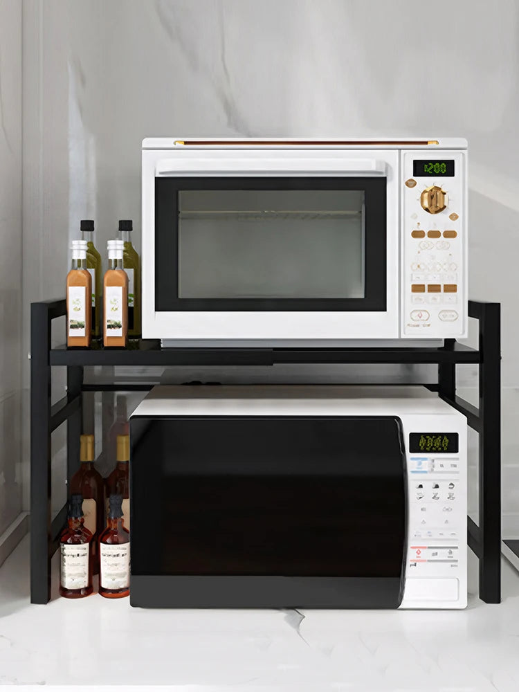 Adjustable Microwave Oven Rack Kitchen Storage Stand with Cutting Board Holder Desktop Organizer