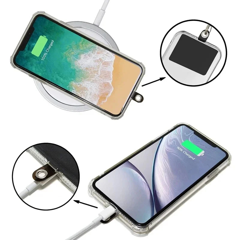 Protable Anti-fall Clear Phone Lanyard Cards Replaceable Flexible Tether Tabs Transparent Phone Case Pandent Gasket for IPhone