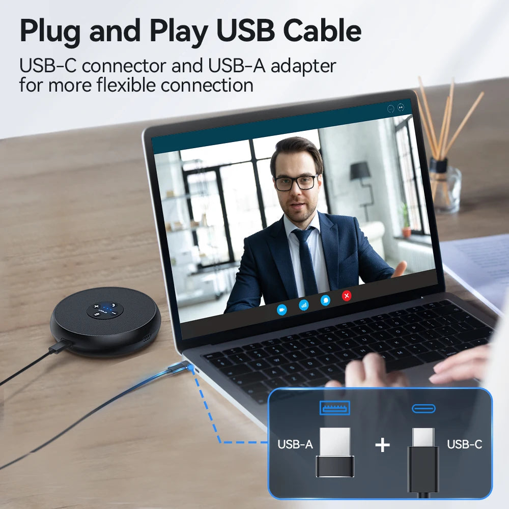 EMEET USB Wired Speakerphone Conference Speaker With 2 Mics 360° Voice Pickup Meeting Microphone for Zoom/WebEx/Microsoft Teams