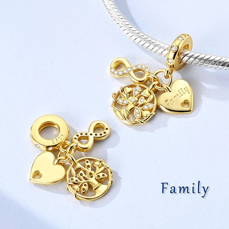 Original 925 Sterling Silver Charm Bead Golden Series Zircon Pendant Fit Original Bracelet Necklace For Women DIY Jewelry Gift