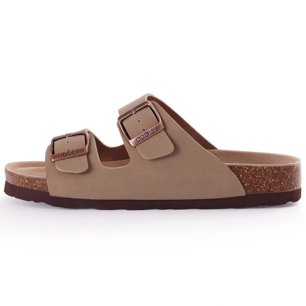 Kidmi Men's Cork Footbed Slide Sandal Slip On Sandals  Women Cork Sandals Nonslip Beach Sandals Female Adjustable Buckle Slides